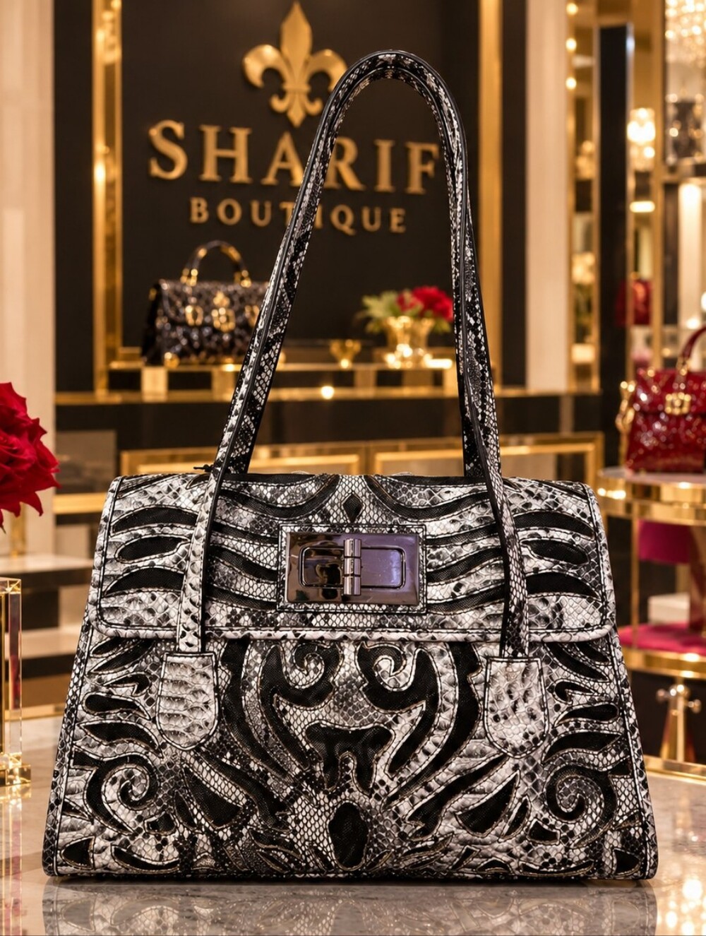 Sharif Snakeskin Embossed Shoulder Bag - NWT